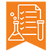 DS InPharmatics (DSI) magnifying glass reviewing process development for tablet white on orange icon